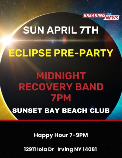 Sun April 7 Eclipse Pre-Party Midnight Recovery Band 7PM Sunset Bay Beach Club