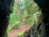 Scenic view of Panama Rocks Scenic Park featuring large rock formations