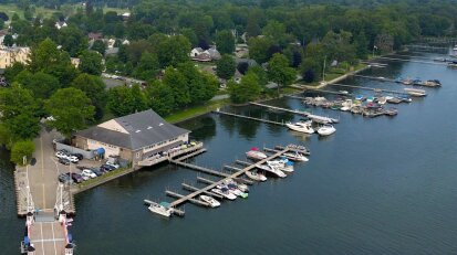 Bemus Point with ferry, boats and ramp