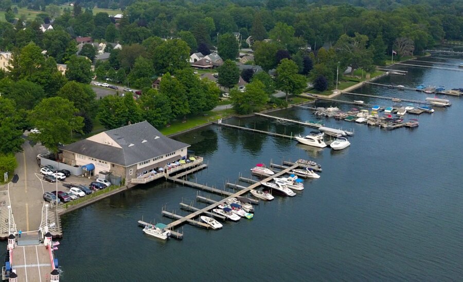 Bemus Point with ferry, boats and ramp