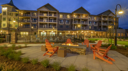 The Chautauqua Harbor Hotel in Celoron NY at twilight