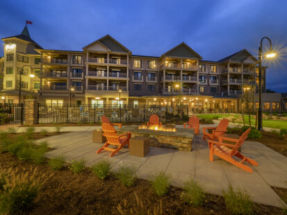 The Chautauqua Harbor Hotel in Celoron NY at twilight