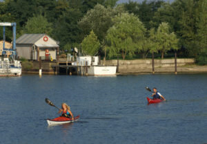 Two kayakers enjoying Chautauqua Lake.