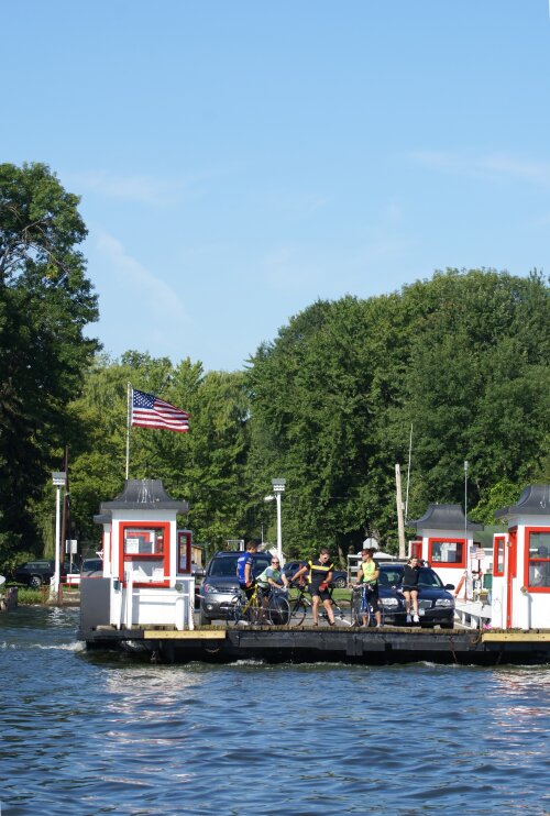 Bemus Point Stow Ferry on Chautauqua Lake with Cars, Bikes and People