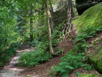 Scenic view of Panama Rocks Scenic Park featuring large rock formations