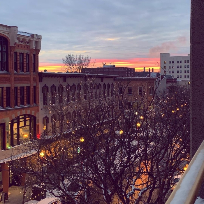 Winter sunset over downtown Jamestown, NY