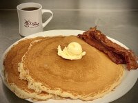 Dutch Village Clymer New York coffee cup pancakes and bacon