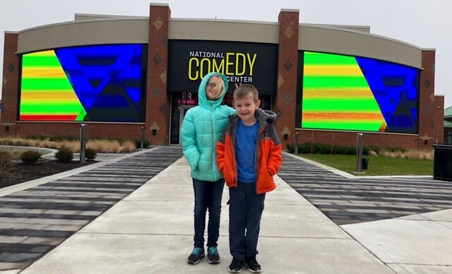 Brother and sister outside the National Comedy Center in Jamestown NY