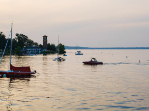 View of Miller Bell Tower at Chautauqua Institution from Chautauqua Lake