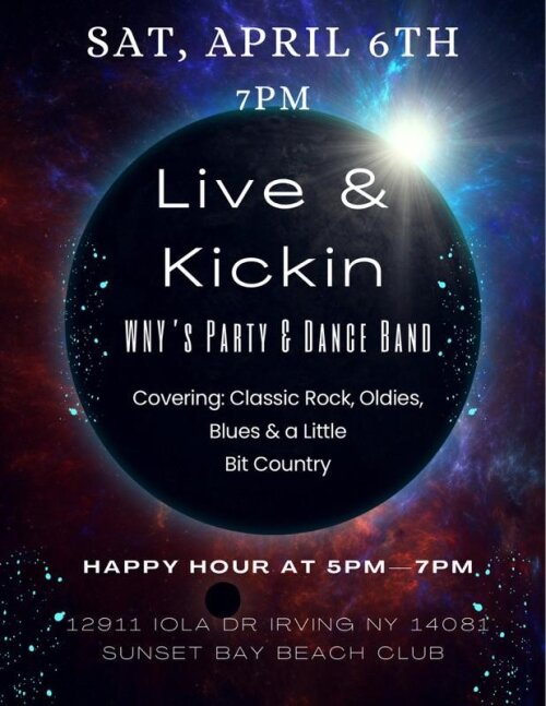 Live and Kickin WNY's party and dance band April 6 7pm