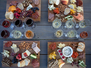 Johnson Estate Winery charcuterie boards and wine tasting glasses