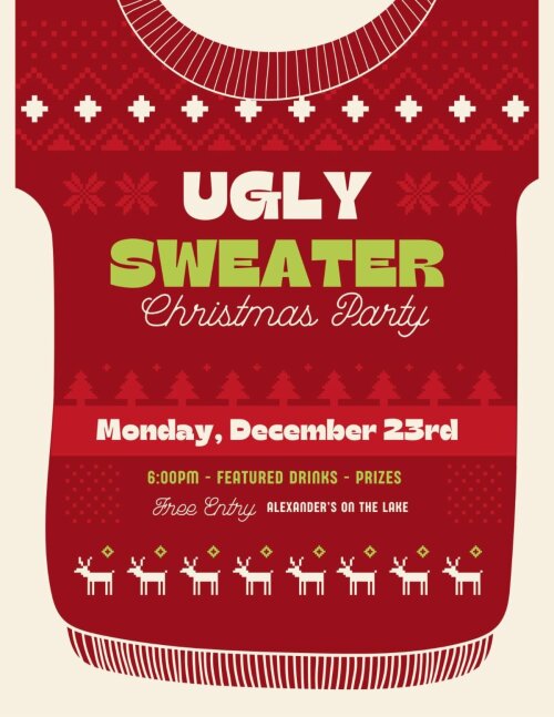 Ugly Sweater Christmas Party Alexander's on the Lake Findley Lake December 23 new date