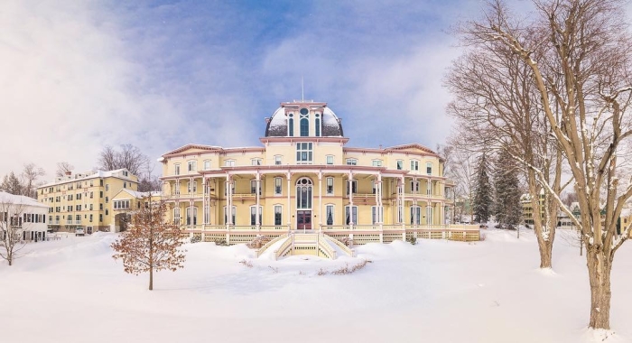 The Athenaeum Hotel at Chautauqua Institution with a fresh snowfall