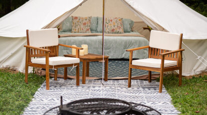 Camp at the Rocks Bell Tent Firepit and Chairs