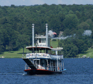 Ferry chugging though the lake.