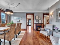 Blue Oar dining room with fireplace table and chairs