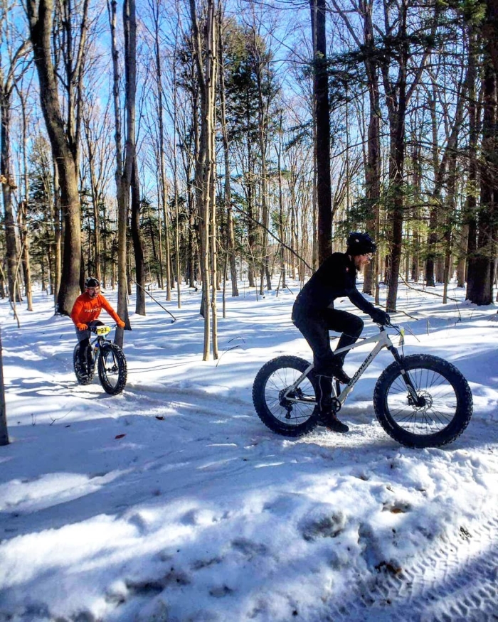 Winter fat biking at Long Point State Park on Chautauqua Lake