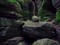 Scenic view of Panama Rocks Scenic Park featuring large rock formations