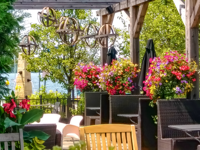 Summer dining patio at EBC on Chautauqua Lake