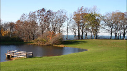 Wide shot of a small inlet to the lake.