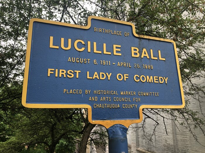 Lucille Ball's Birthplace, a historic marker in Jamestown, New York