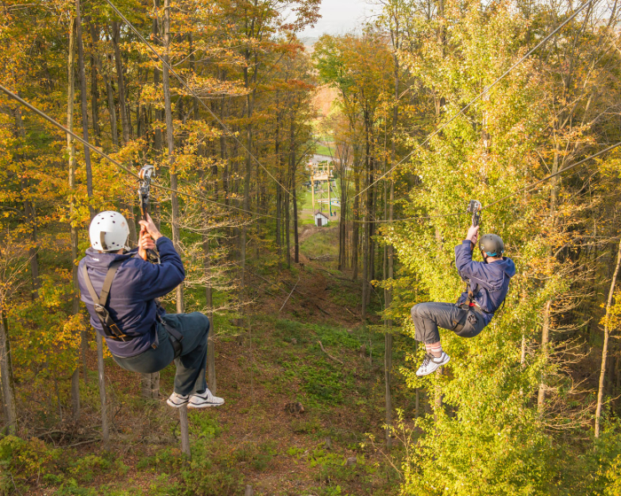 Zipline at Peek'n Peak with Autumn Leaves