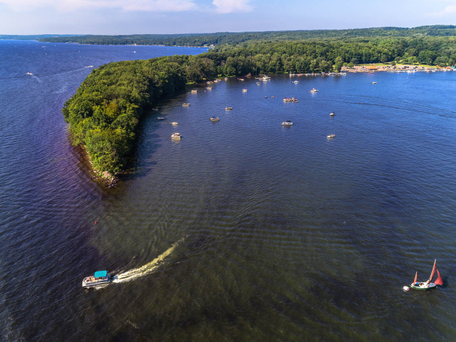 Long Point State Park on Chautauqua Lake from above