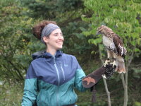 Soren the Red Tailed Hawk on a glove Audubon Community Nature Center